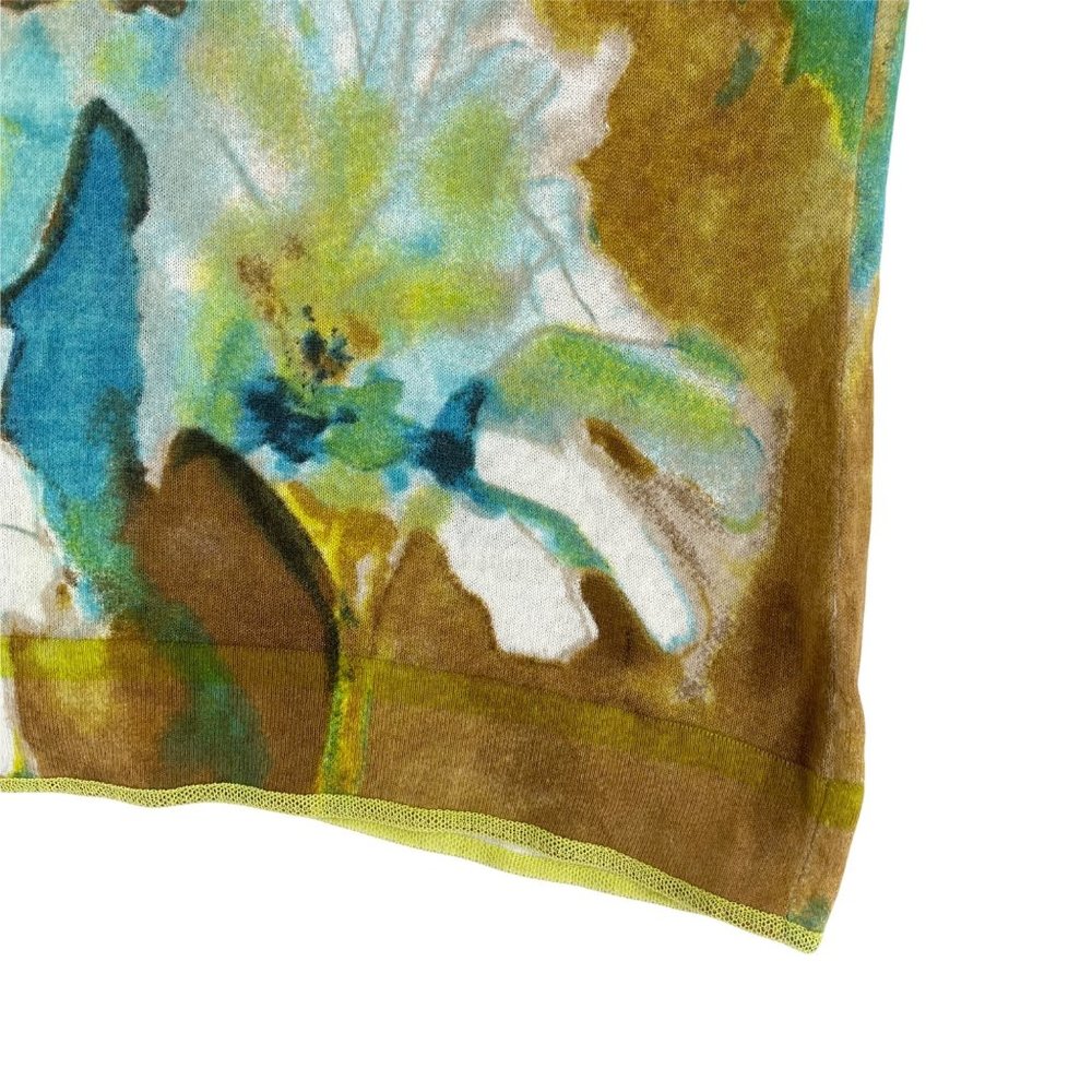 Luisa Cerano Watercolor Tye-Dye Bright Green V-neck Soft Cardigan Women's Size 6 - Picture 9 of 11